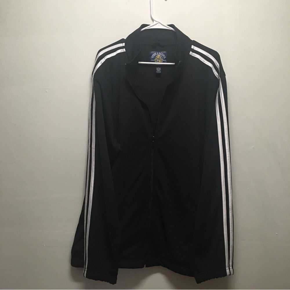 Mens Steve & Barry’s Black w/White Stripes Sports/Athletic Zip-up Jacket: Sz XL